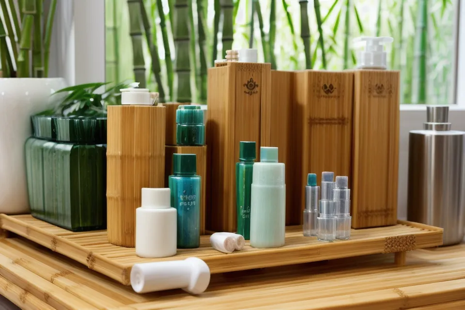 Tea tree oil bottle and brush used in a natural remedies nail health routine on a bathroom shelf