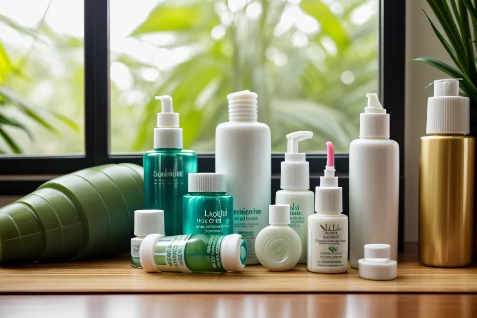 Close-up of a yoga mat and foot care oil in a studio.