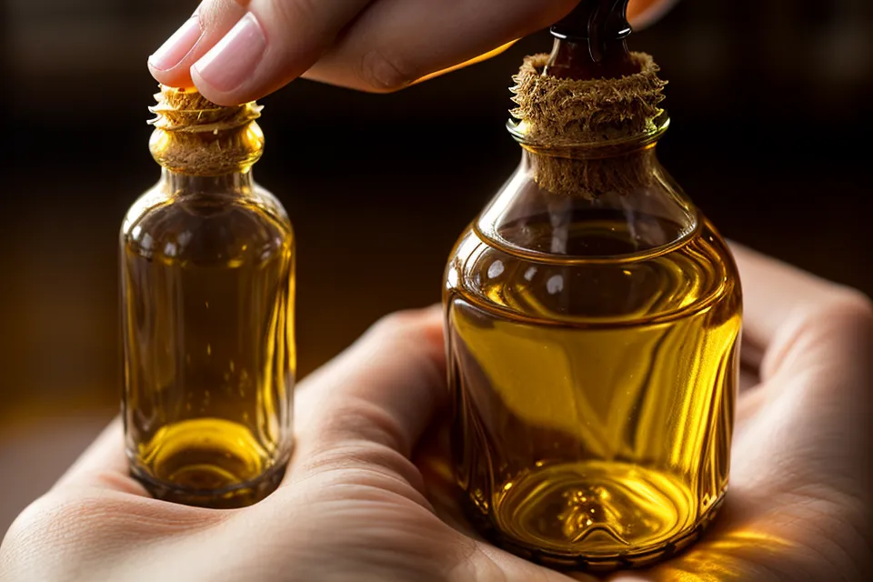 Natural oil bottle for nail health on a shelf in a yoga studio bag